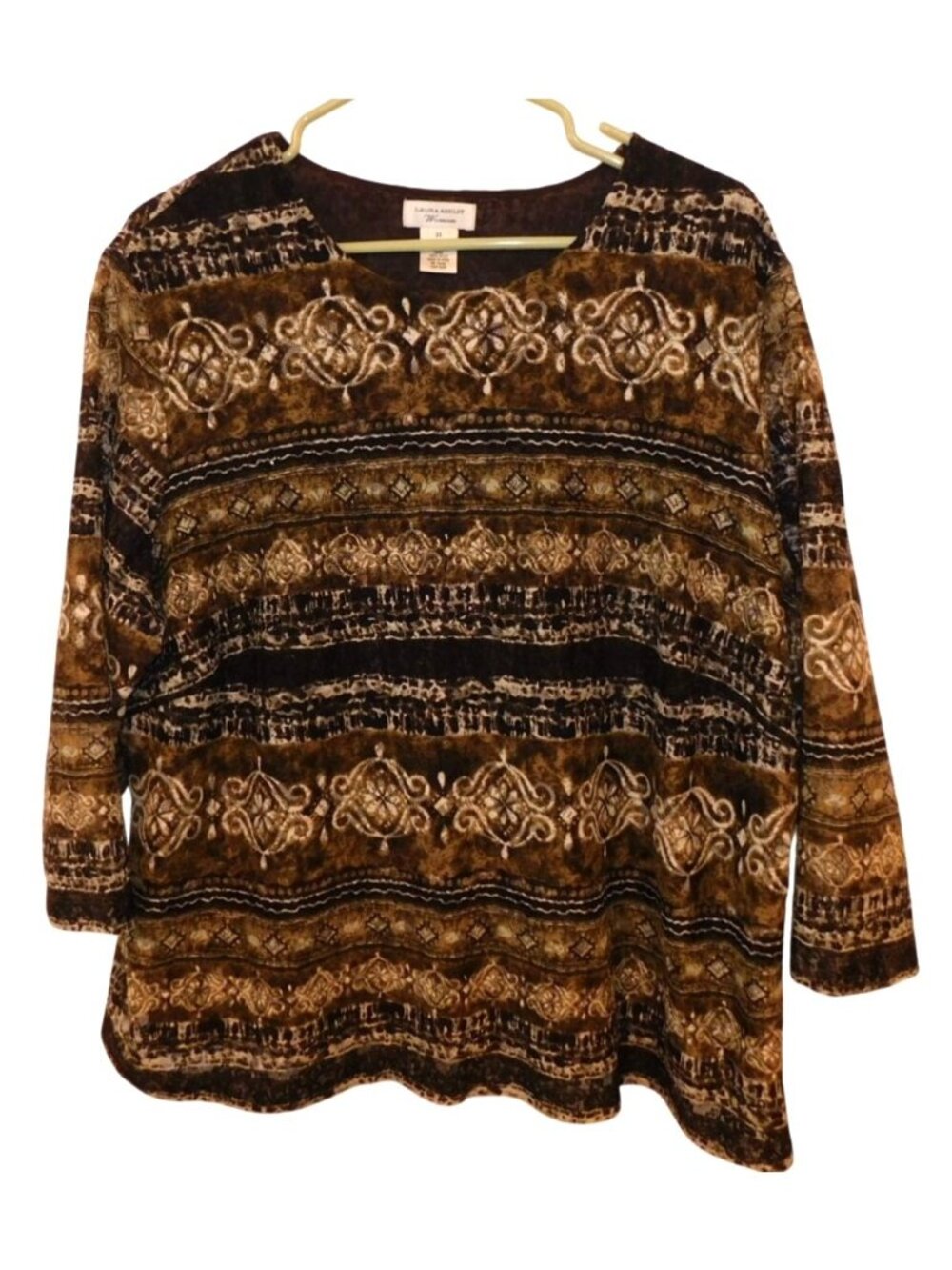 Laura Ashley Woman 2X Y2K Brown Boho Print Stretch Knit Top Plus Whimsigoth